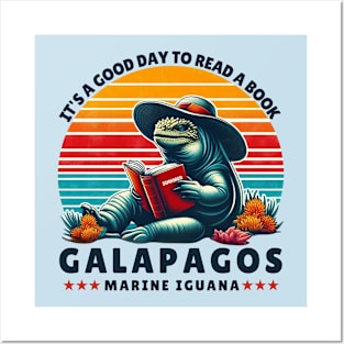 Galapagos marine iguana reading a book Posters and Art